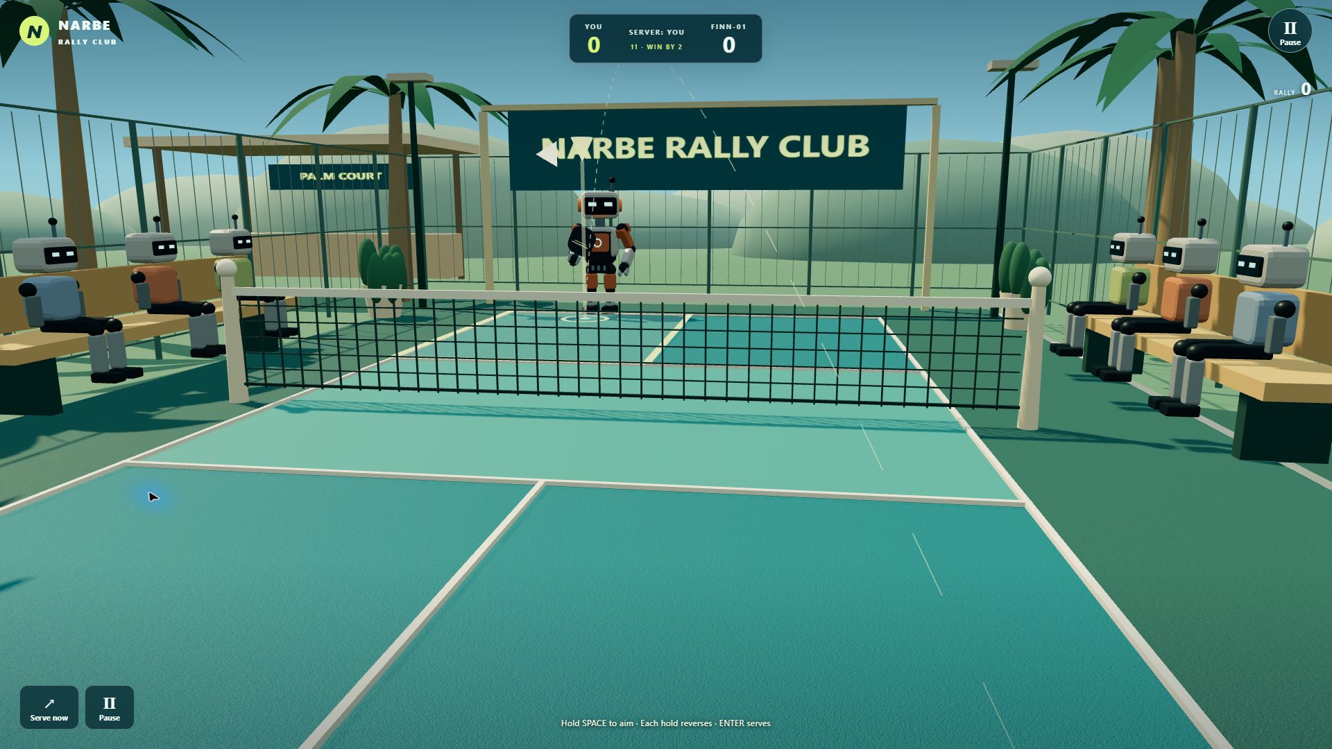 NARBE Robot Pickleball court with robot opponent and serve target