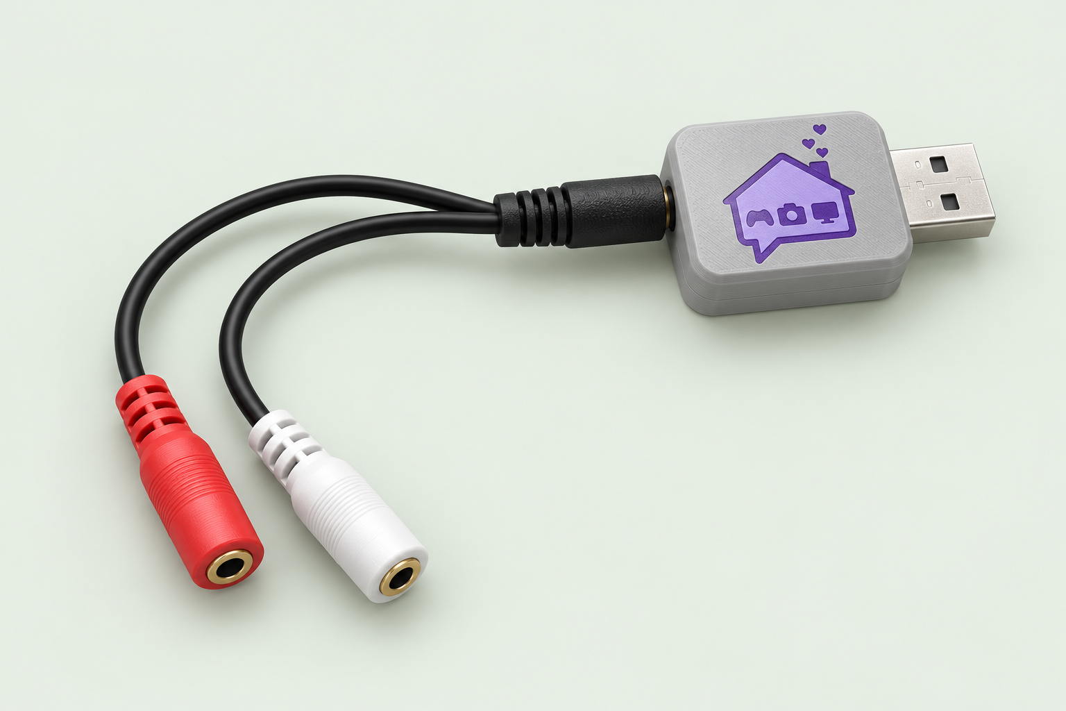 NARBE covered TRRS Trinkey with the purple house logo, USB connector, and red and white switch sockets